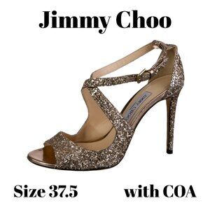 Jimmy Choo Emily Glitter Heels Sz 37.5 with COA
